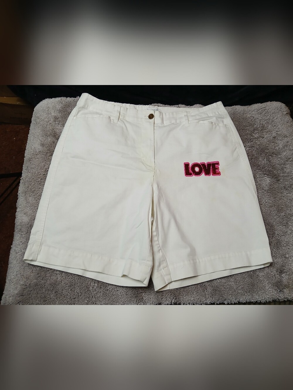 Women's Kim Rogers White Cotton Shorts with Pink 'LOVE' Patch